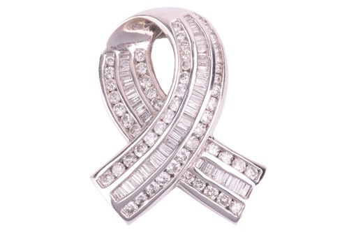 Lot 245 - A diamond ribbon pendant, designed as a looped...