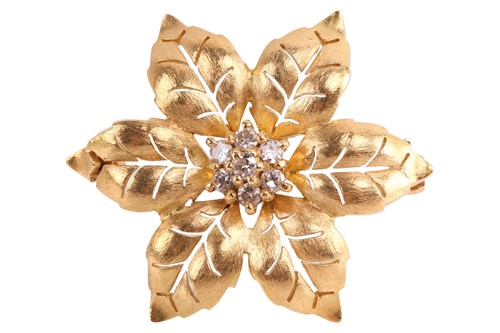 Lot 138 - A diamond brooch in a foliate design set with...
