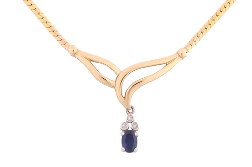 Lot 130 - A sapphire and diamond pendant necklace, with...
