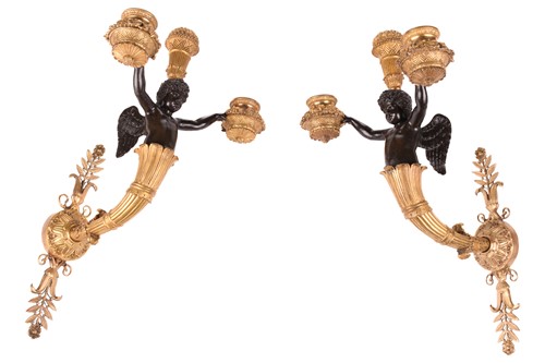 Lot 352 - A pair of French Empire style ormolu and...