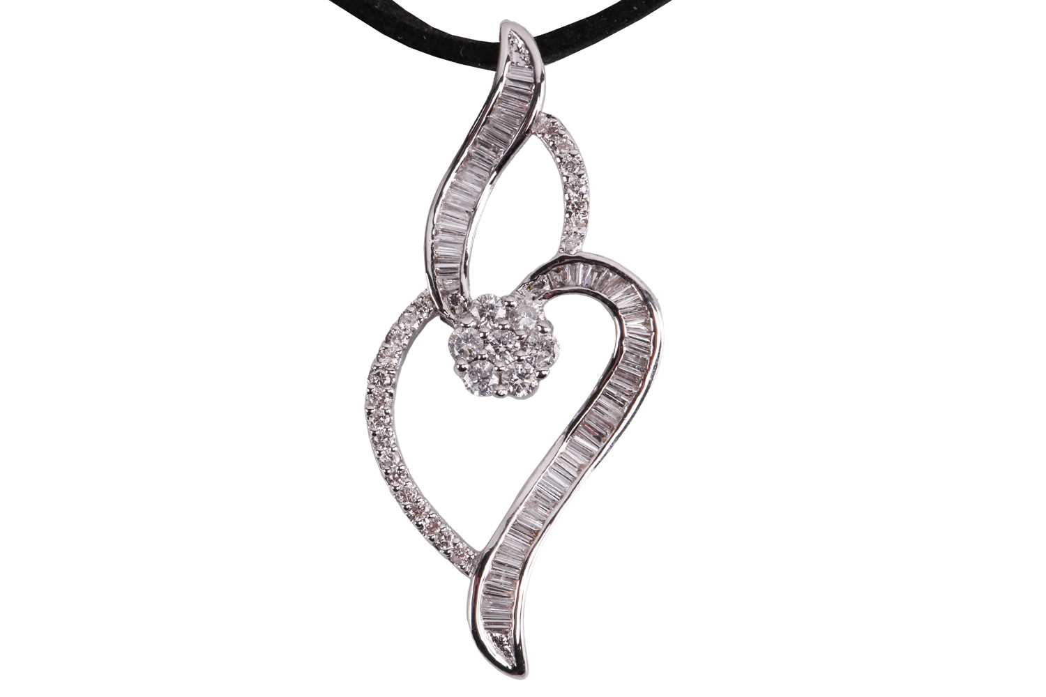 Lot 288 - A diamond pendant of abstract floral design,