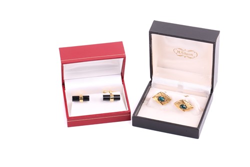 Lot 119 - Two pairs of gem-set cufflinks; the first...