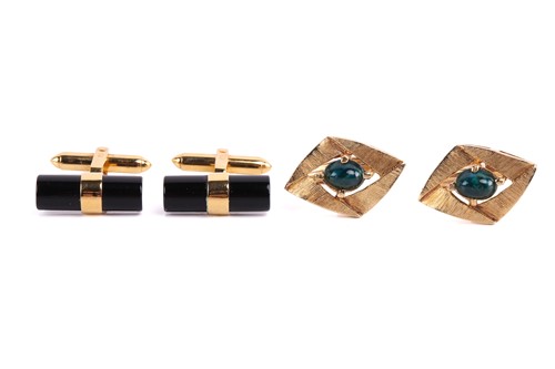 Lot 119 - Two pairs of gem-set cufflinks; the first...