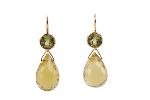 Lot 90 - Three pairs of gem-set drop earrings;...