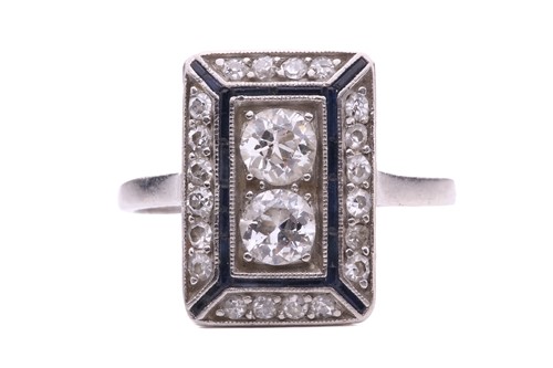 Lot 158 - An art deco diamond and sapphire ring circa...