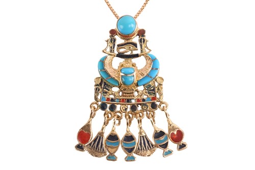 Lot 118 - An Egyptian enamelled pendant on chain,...