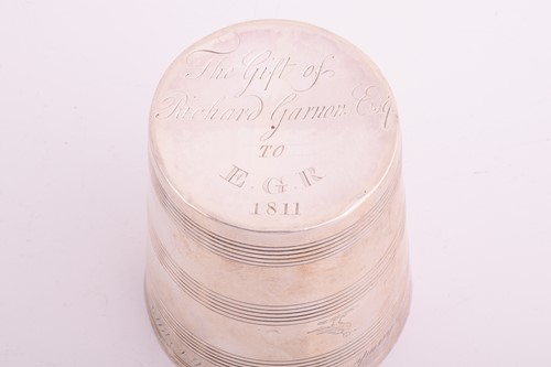 Lot 433 - A George III silver beaker; tapering...