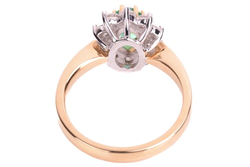 Lot 68 - An emerald and diamond cluster ring in 18ct bi-...