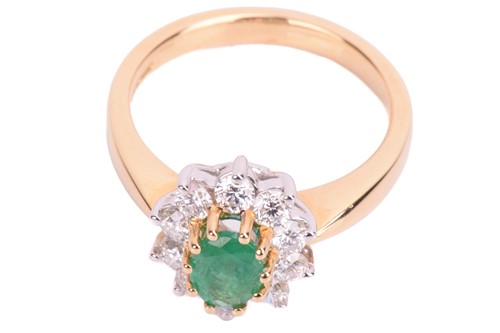 Lot 68 - An emerald and diamond cluster ring in 18ct bi-...