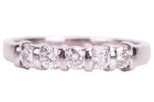 Lot 131 - A diamond five-stone ring in platinum,...