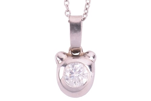 Lot 104 - A Diamond single-stone pendant with bear ears...