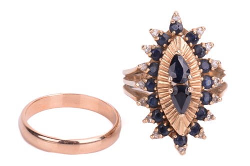 Lot 292 - A sapphire and diamond cluster ring and a...