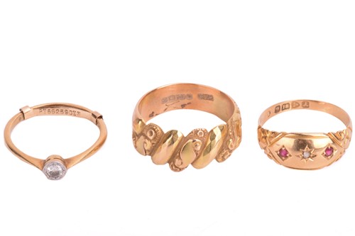 Lot 116 - A collection of three rings including an 18ct...