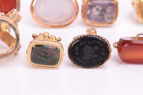 Lot 184 - A collection of seven stone-set Victorian fobs...