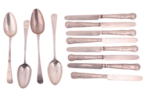 Lot 405 - Four silver serving spoons, including one by...