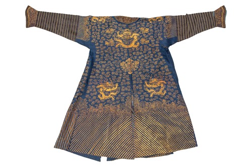 Lot 113 - A Chinese blue silk Jifu nine dragon...