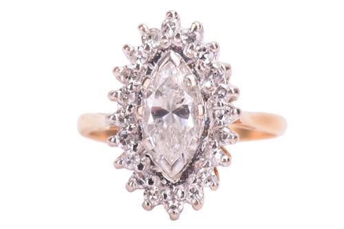 Lot 188 - A marquise diamond cluster ring, featuring a...