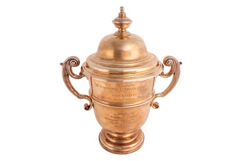 Lot 286 - A large silver gilt trophy cup and cover....
