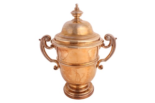 Lot 286 - A large silver gilt trophy cup and cover....