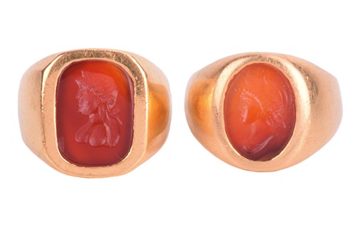 Lot 55 - Two signet rings set with intaglio engraved...