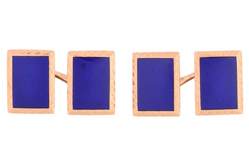 Lot 113 - A pair of rectangular blue guilloché enamel...