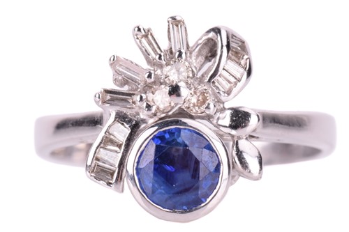 Lot 130 - A sapphire and diamond dress ring, with a...