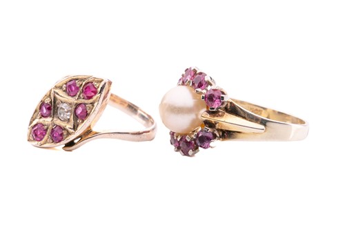 Lot 65 - Two gem-set dress rings; including a...