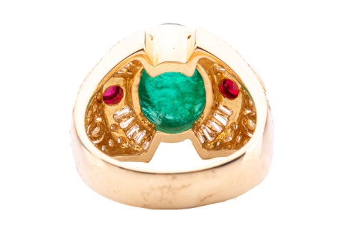 Lot 37 - An emerald, ruby and diamond dress ring,...