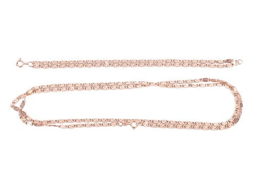 Lot 66 - A 9ct gold scroll link chain necklace and...