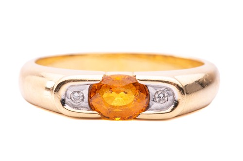 Lot 29 - An orange sapphire and diamond dress ring,...