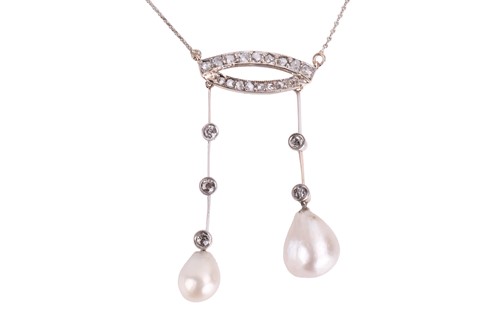 Lot 118 - A natural saltwater pearl and diamond négligée...