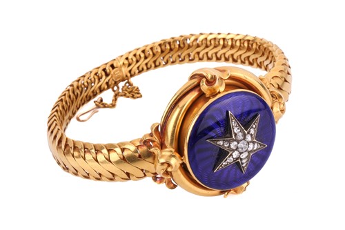 Lot 48 - A Victorian enamel and diamond locket bracelet,...