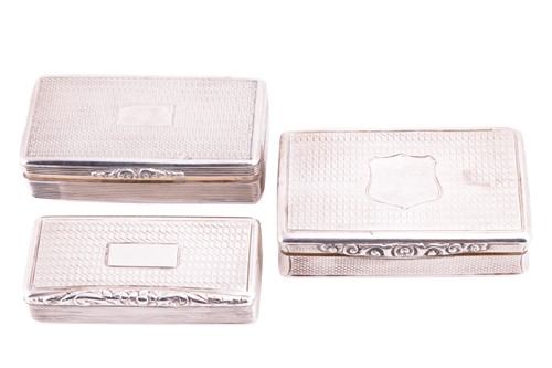 Lot 219 - Three silver snuff boxes of rectangular form...