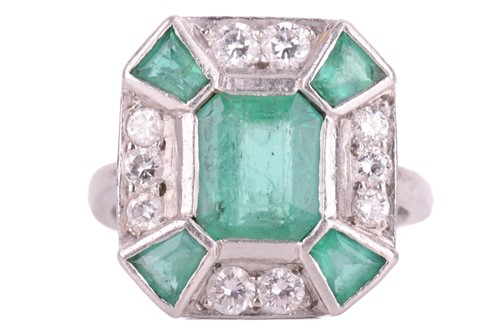 Lot 125 - An Art Deco-style emerald and diamond panel...