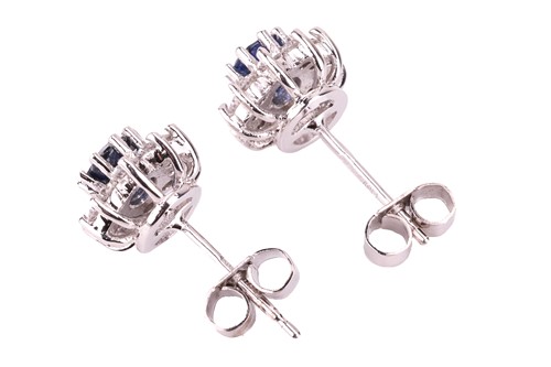 Lot 44 - A pair of sapphire and diamond cluster stud...