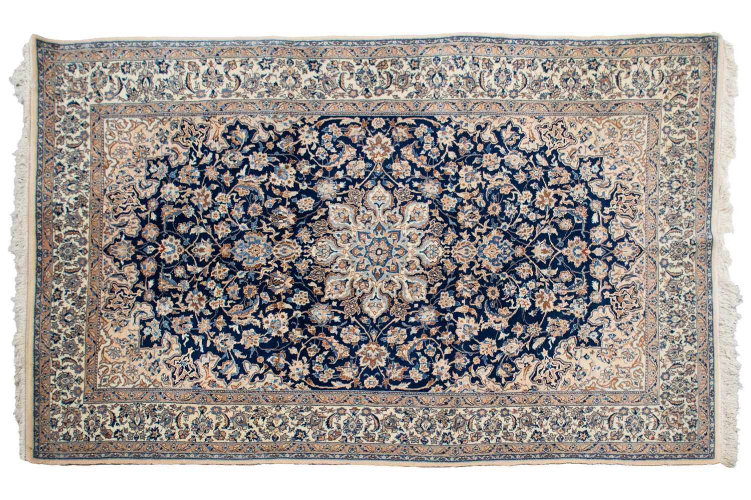 Lot 198 - A navy blue ground Nain rug with central