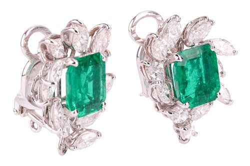 Lot 150 - Illario - a pair of emerald and diamond...