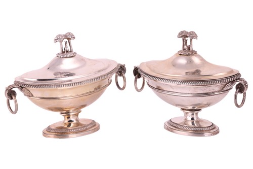 Lot 213 - A pair of George III silver tureens and covers...