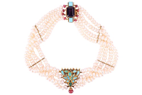 Lot 121 - A gem set pearl choker necklace, formed of...