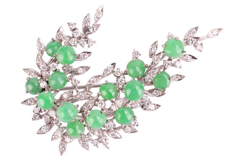 Lot 70 - A jade and diamond spray brooch, designed as a...