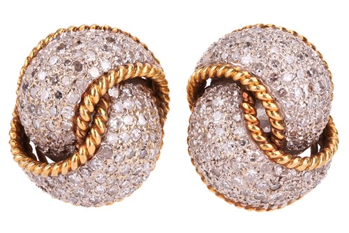 Lot 89 - A pair of diamond set knot ear clips, with...