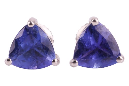 Lot 79 - A pair of tanzanite stud earrings, the...