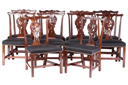 Lot 174 - A matched set of ten Chippendale style, George...