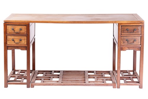 Lot 122 - A Chinese Hongmu colonial pedestal desk,...
