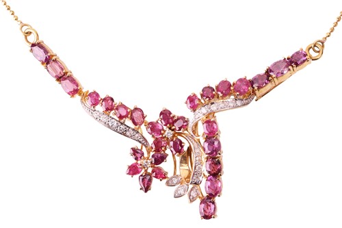 Lot 94 - A ruby and diamond necklace, the centre set...