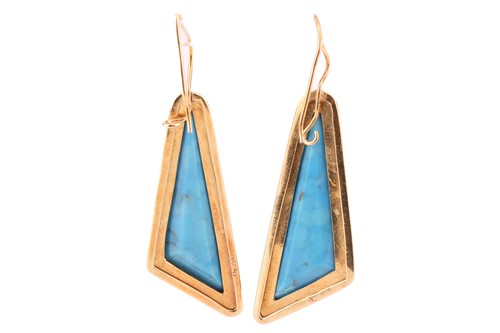 Lot 39 - A pair of reconstituted turquoise pendant...