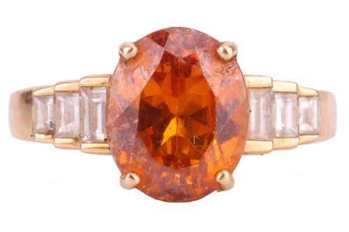 Lot 164 - An orange garnet and diamond ring in 18ct gold;...