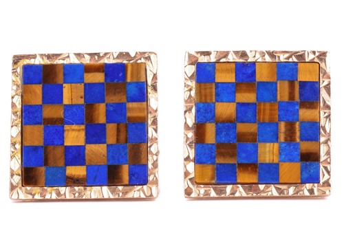 Lot 156 - A pair of lapis lazuli and tiger's eye...