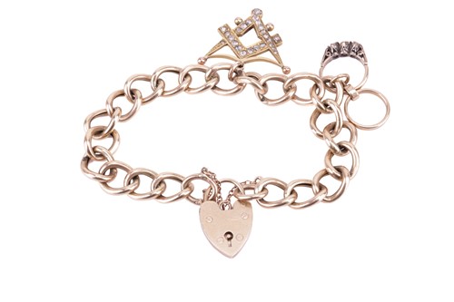 Lot 181 - A curb link bracelet with heart padlock clasp...