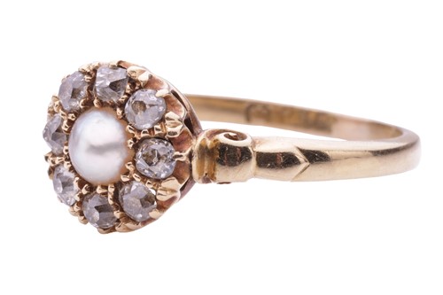 Lot 141 - A Victorian diamond and pearl cluster ring,...